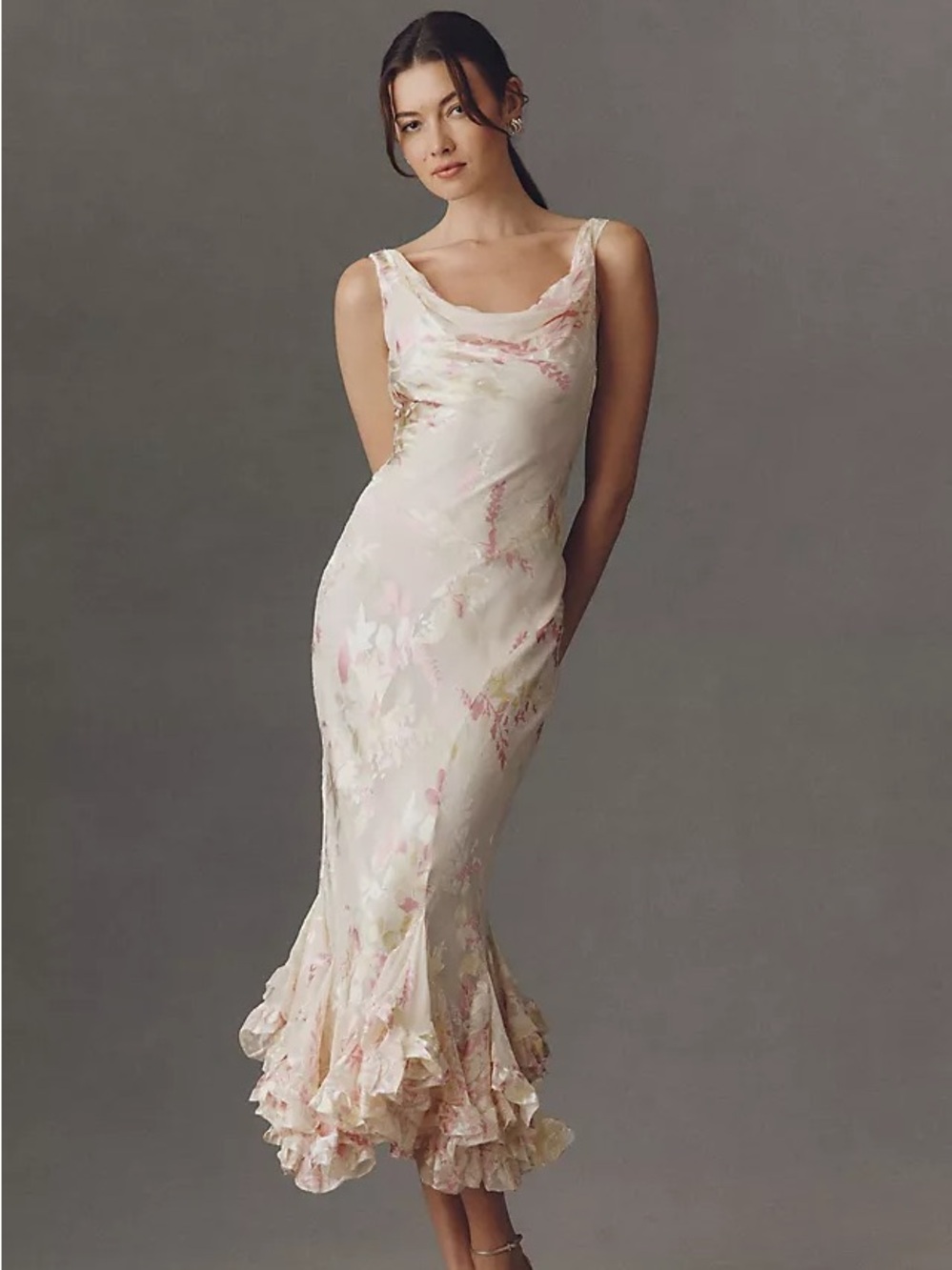Reformation Evanthe Maxi Dress in Cream with Pink Floral